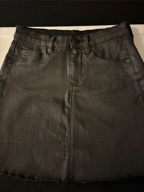 Blank NYC Shiny Black Leatherette A-Line Mini Skirt